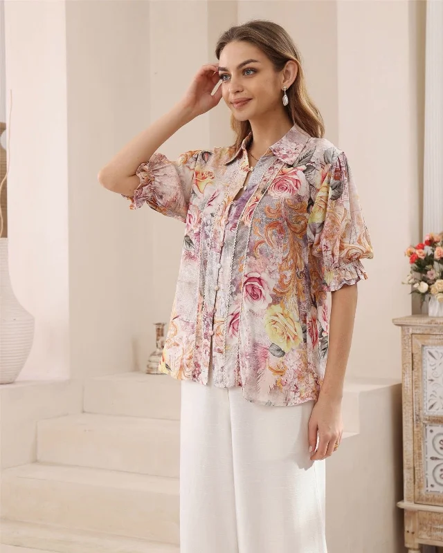 The Best Deal Iris Maxi Maya Bohemian Blouse Short Puff Sleeve - Arabella