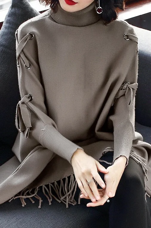 Mega Discount Dolman Sleeve Lace-Up Sweater