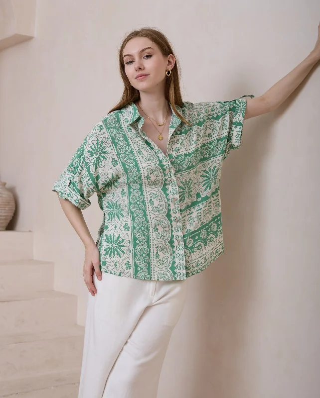 Steals and Deals Iris Maxi Elsie Shirt Blouse with Collar Buttoned Front - Catarina