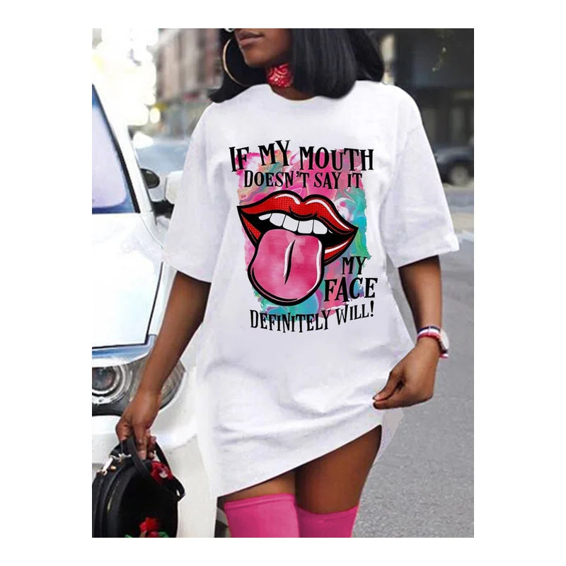 Act Fast Z89954 Summer Fashion short Sleeves graphic print dresses womens elegant casual T-shirt dress