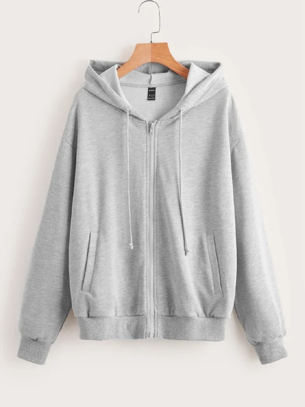 Instant Savings Casual Plain Zipper Long Sleeve Hooded Regular Women Sweatshirt