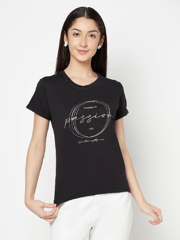 Savings Event Women's Casual Regular Short Sleeve Black Round neck Graphic Print T-Shirt Savings Event Women's Casual Regular Short Sleeve Black Round neck Graphic Print T-Shirt