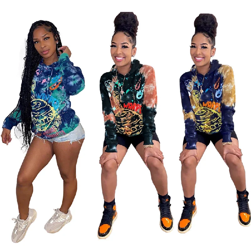 Big Discounts C1101TA80 Autumn Trendy Casual Tie Dye Print Hooded Sweaters For Women Sehe Fashion Big Discounts C1101TA80 Autumn Trendy Casual Tie Dye Print Hooded Sweaters For Women Sehe Fashion