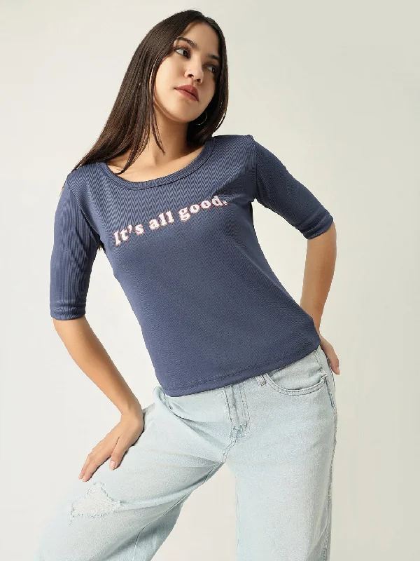 Price Reduction Women Solid Blue T Shirt