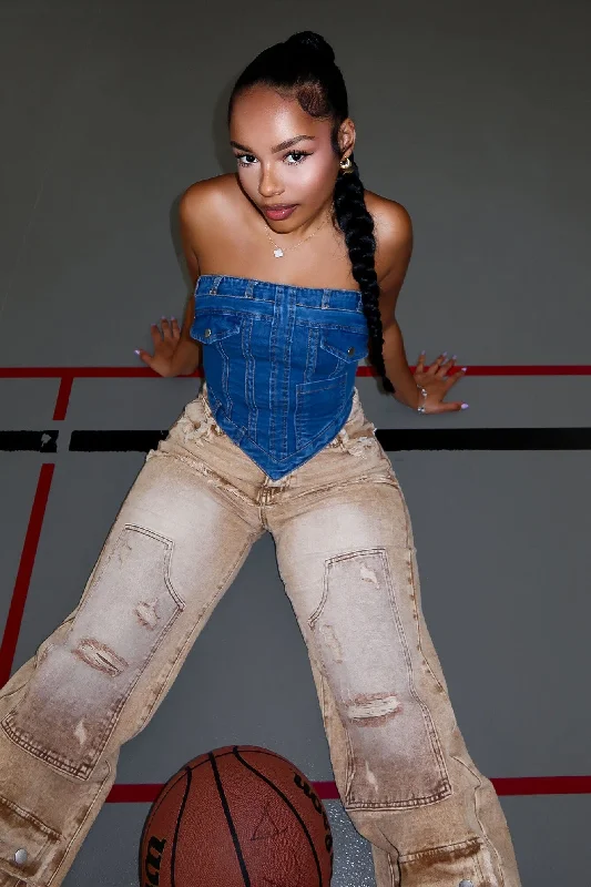 Bargain Blast As It Was Strapless Denim Top