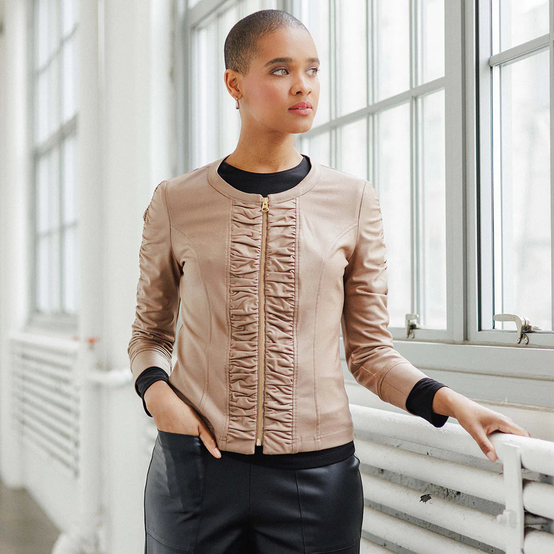New Arrival Taupe Ruched Liquid Leather