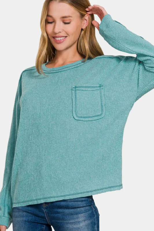 Fantastic Deals Zenana Full Size Contrast Stitching Brushed Ribbed Hacci Knit Top Plu Size Fantastic Deals Zenana Full Size Contrast Stitching Brushed Ribbed Hacci Knit Top Plu Size