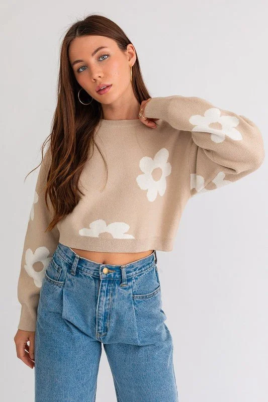 Deal Dash Daisy Print Cropped Sweater