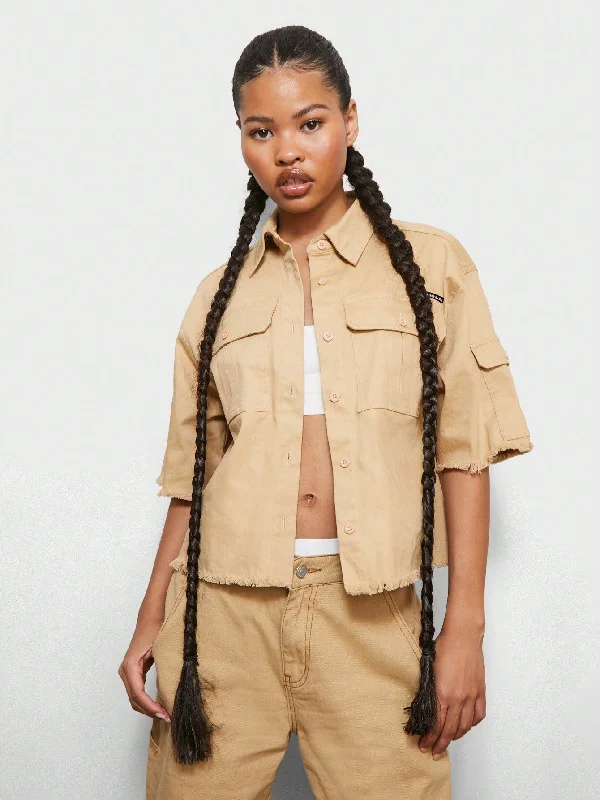 Price Drop SUMWON WOMEN Utility Pocket Crop Fit Shirt With Frayed Hem