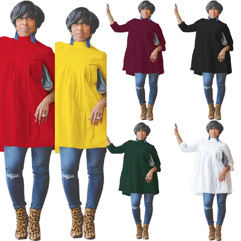 Weekend Offers You Can't Ignore WA8844 - lady casual solid long sleeve loose mini dress new fashion