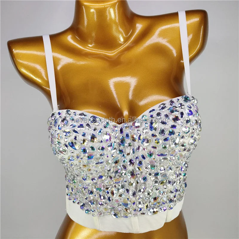 Low Price NOVANCE designer clothes Sexy backless lace embroidered diamond wrap chest stage wear AB colorful drill performance top