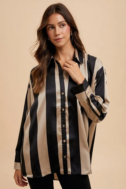 Early Access Annie Wear Striped Dropped Shoulder Button Up Shirt