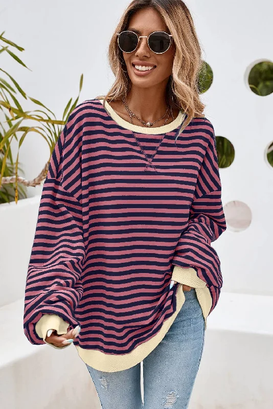 Stock Up Striped Oversized Pullover Sweatshirt