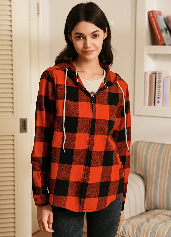 Limited Edition Women's Flannel Hoodie Heavyweight Chamois Shirt,100% Cotton