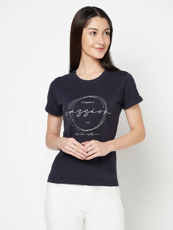 Overstock Sale Women's Casual Regular Short Sleeve Navy Blue Round neck Graphic Print T-Shirt Overstock Sale Women's Casual Regular Short Sleeve Navy Blue Round neck Graphic Print T-Shirt