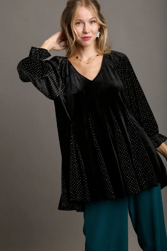 Take Advantage Umgee Godet Hem Polka Dot V-Neck Blouse