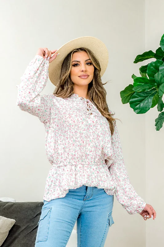 Weekend Offers That Sizzle Long Sleeve Floral Print Top Elastic on Waist* (UP59840GNR)