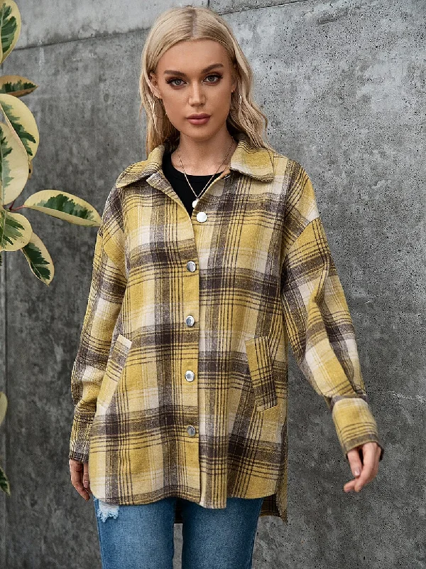 Today's Deal Plaid Collared Neck Long Sleeve Shirt