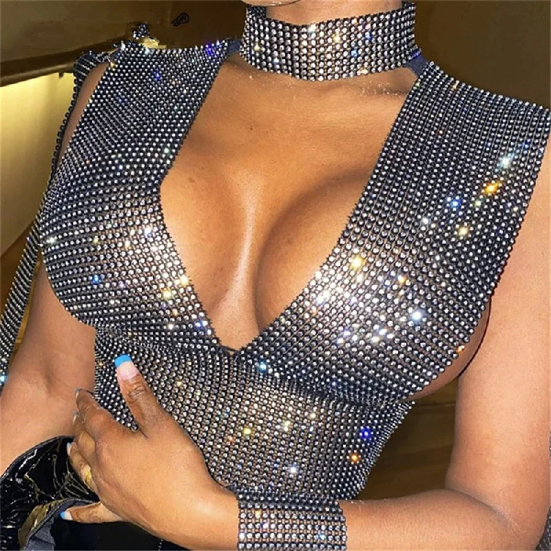 Price Rollback NOVANCE YX1193 rhinestone studs for clothing Diamante trendy crop tops for women Sexy Crystal night sexy club wear bodycon