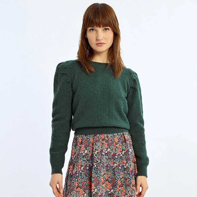 Crazy Deals Green Knitted Puff Sleeve Sweater