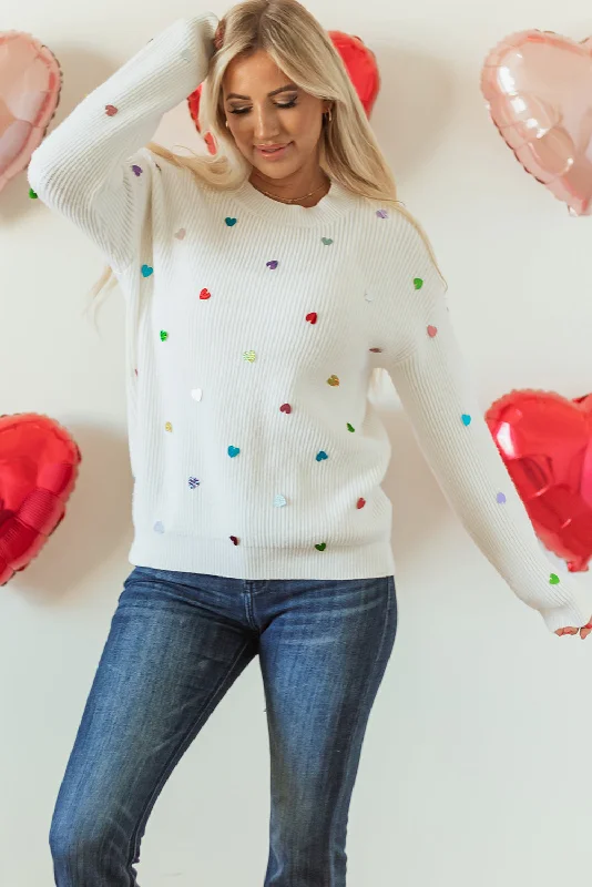 Year-End Clearance Heart Sequin Round Neck Long Sleeve Sweater | Winter Fashion | Sweater Weather