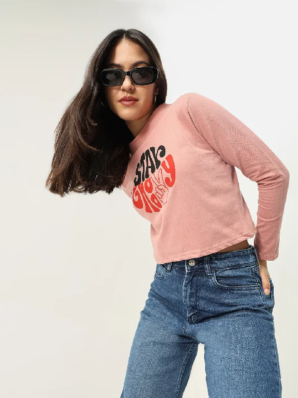 Exclusive Preview Women Graphic Peach Crop T Shirt