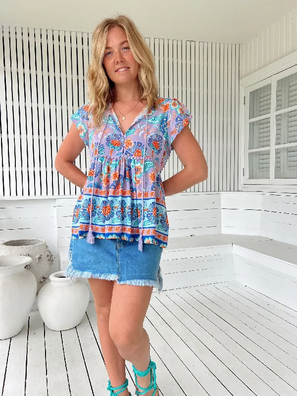 Shop Now Jaase Ella Top Blouse with Shell Sleeve V Neck Button Bodice - Daydreamer