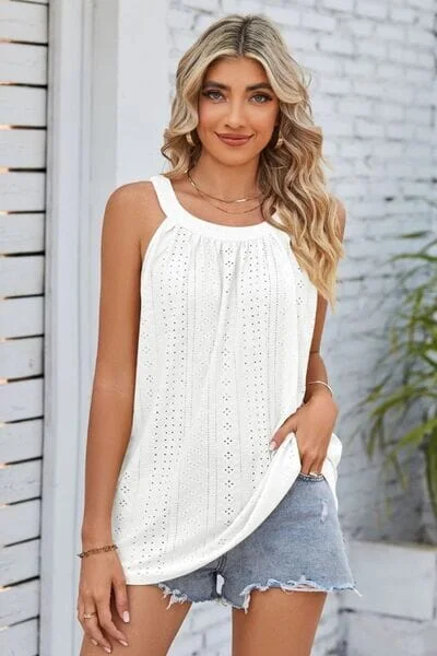 Lowest Prices Openwork Round Neck Wide Strap Tank