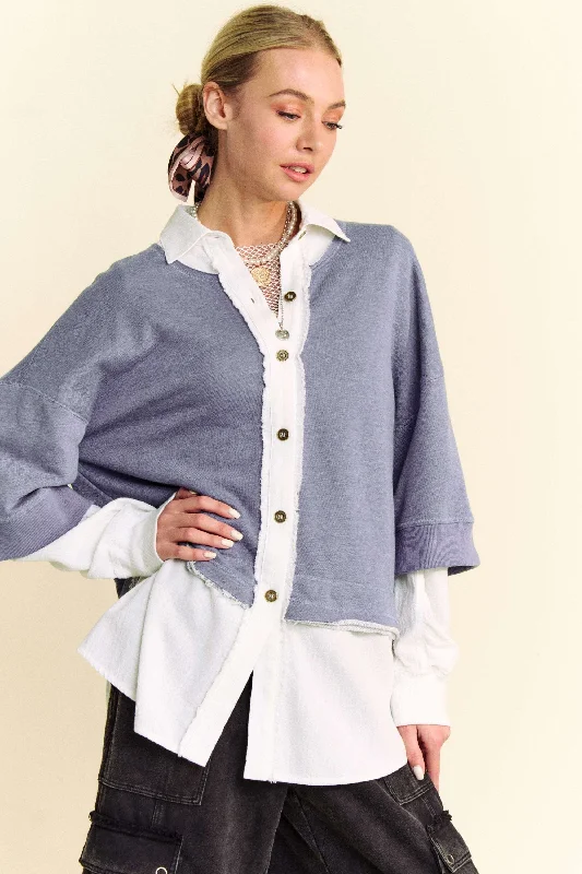 YEAR-End Clearance Davi & Dani Faux Layered French Terry Contrast Top