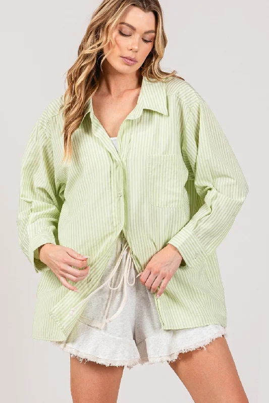 Shop and Save Sage Striped Button Up Shirt