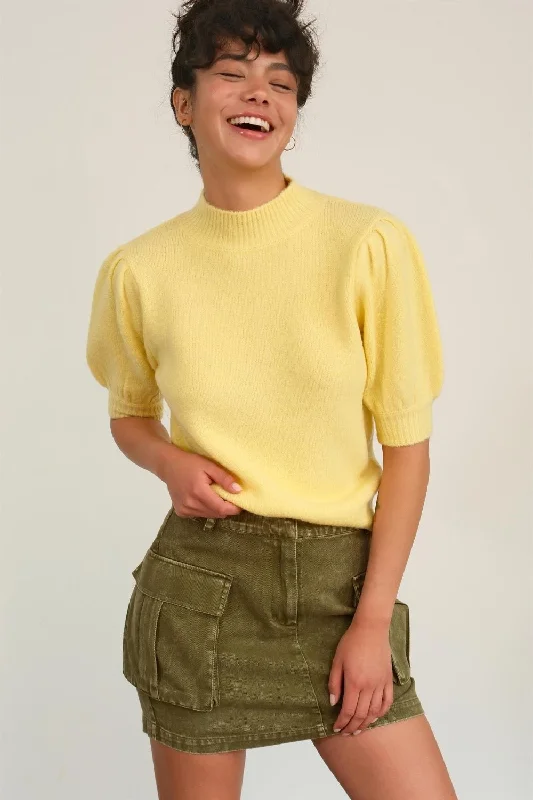 Exclusive Savings Yellow Mock Neck Puff Sleeve Sweater