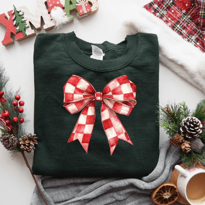 Mega Sale Red Checkered Bow Sweatshirt