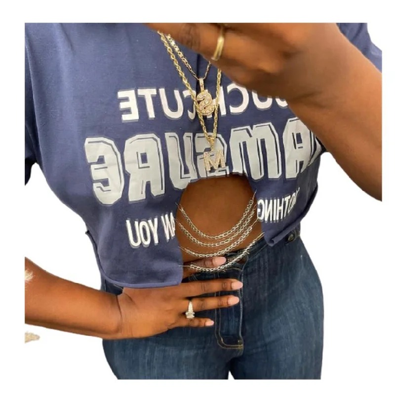 Weekend Offers That Delight OSINA Best Design Sexy Tops Short Sleeve Letter Print Chain Amazon Top Seller Crop Top T Shirt Weekend Offers That Delight OSINA Best Design Sexy Tops Short Sleeve Letter Print Chain Amazon Top Seller Crop Top T Shirt