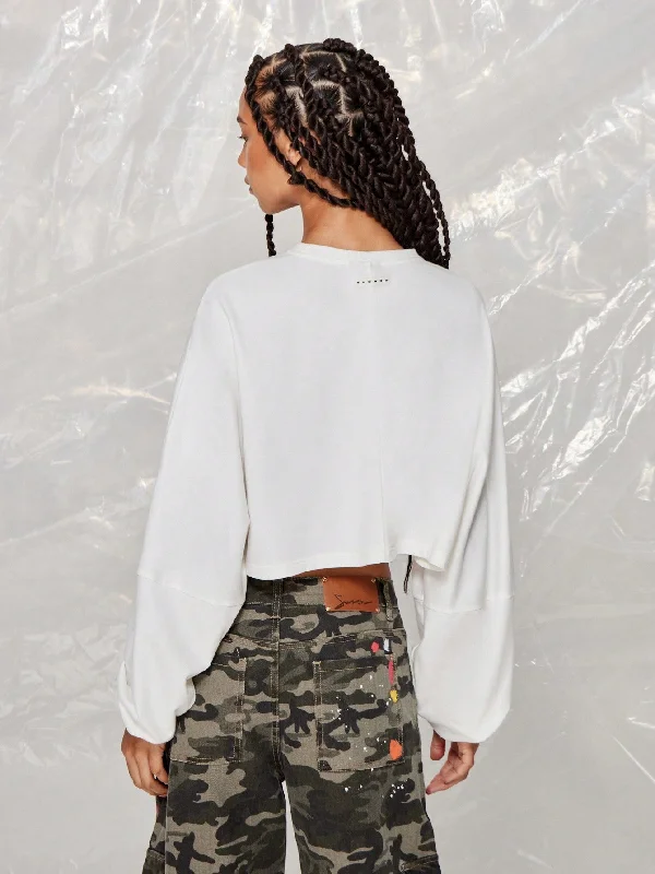Overstock SUMWON WOMEN Long Sleeves Crop Tee With Front Camo Applique Detail