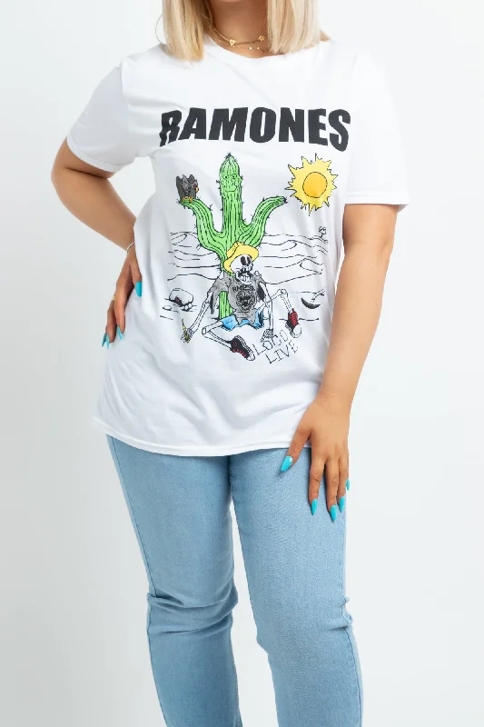Grand Opening Sale Daisy Street Ramones Licensed T-Shirt in White