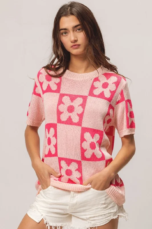 Weekend Discounts to Delight Floral Pattern Knit Top