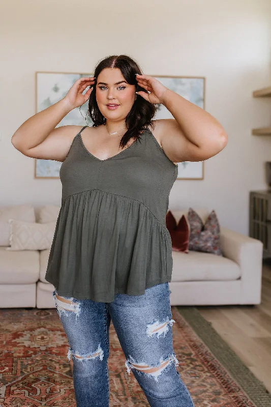 New Markdowns Never Not Loving V-Neck Cami in Gray Green