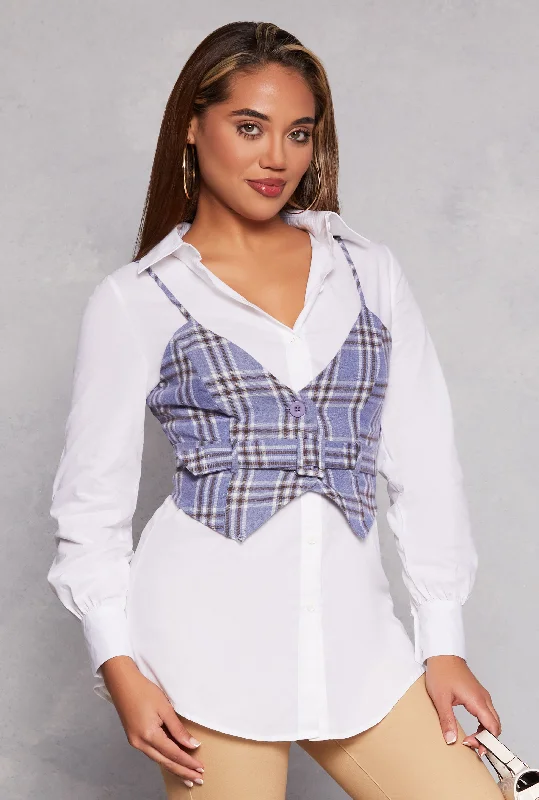Holiday Sale Haute Monde Long Sleeve Shirt with Plaid Vest