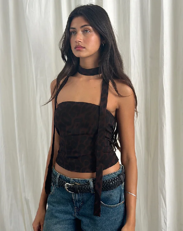 Weekend Specials to Savor Shaloe Bandeau Top and Scarf in Brown Oversized Jaguar