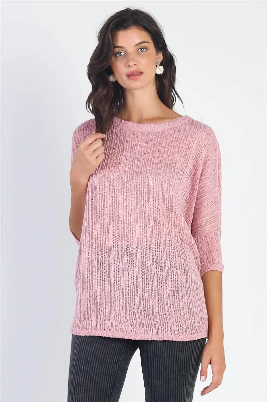 Limited Edition Rose Knit Dolman Midi Sleeve Top