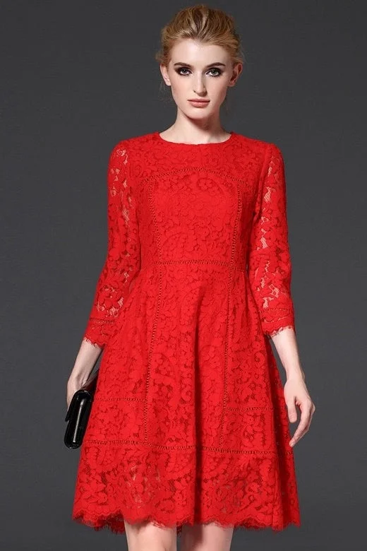 Year-End Sale Red Floral Lace Dress