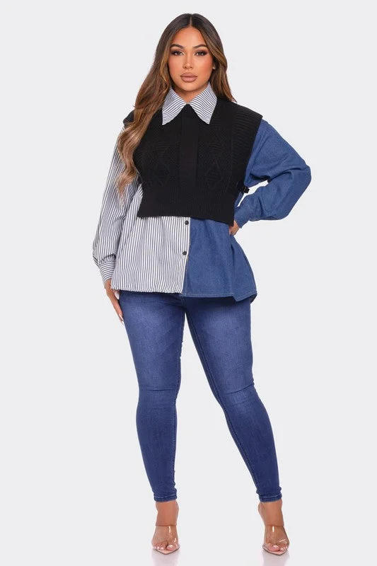 Year-End Sale Shelly Two Piece Vest Top (Blue/Black)