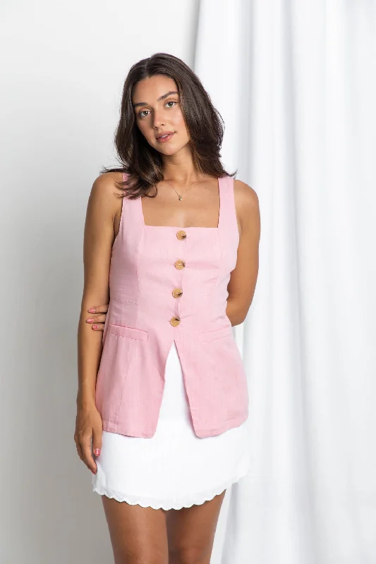Quick Sale Pia Linen Vest - Pink