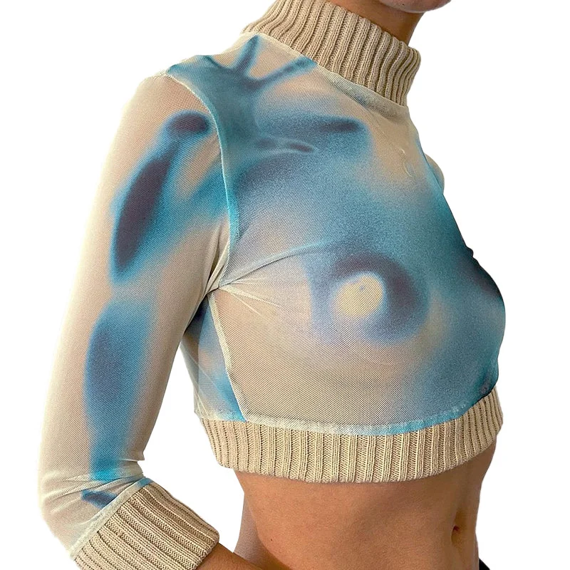 Weekend Deals That Sizzle Printed Pullover Top Long Sleeve High Neck Navel Crop Women's Slim Casual Top Weekend Deals That Sizzle Printed Pullover Top Long Sleeve High Neck Navel Crop Women's Slim Casual Top