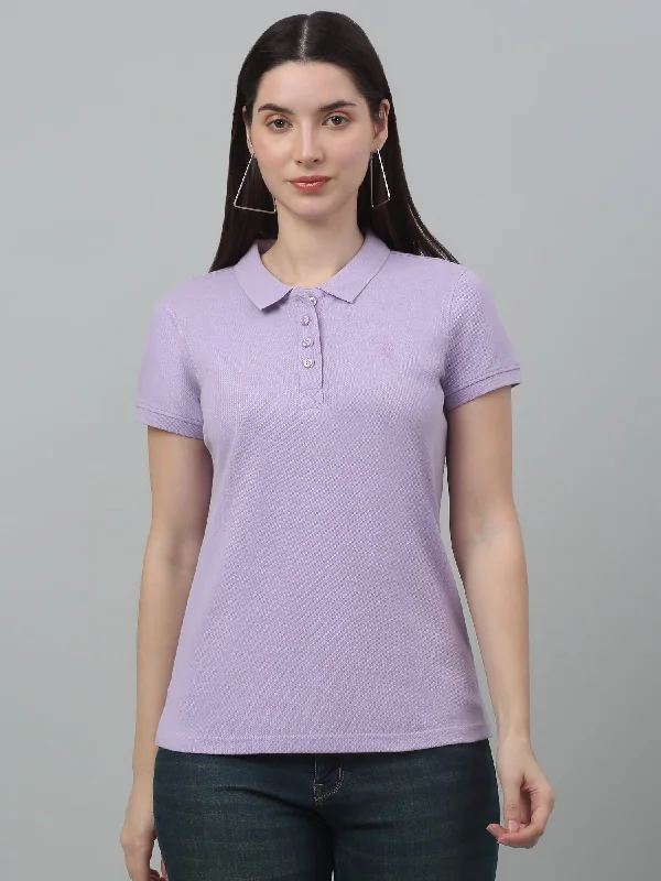 Crazy Deals Women's Casual Regular Short Sleeve Lavender Polo neck  T-Shirt