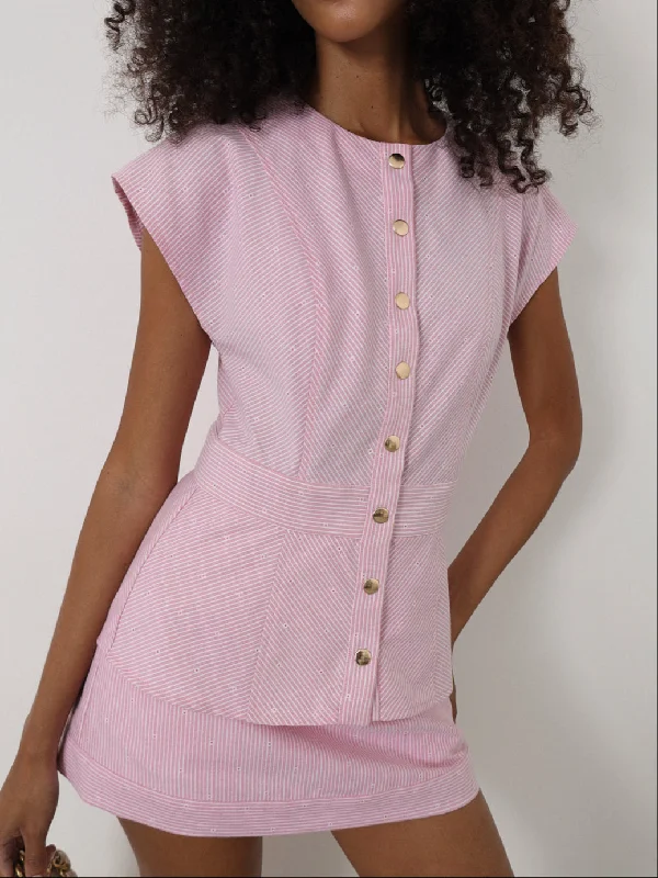 Price Smash Kai Stripe Button Through Top | Sunset Pink