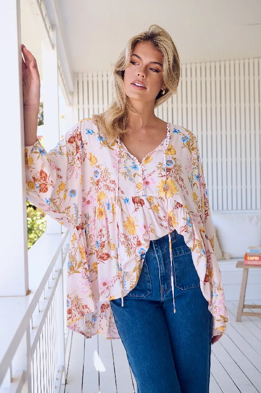 Overstock Clearance Jaase Chloe Tunic Top with Billowy Sleeve V Neckline - Bambalina