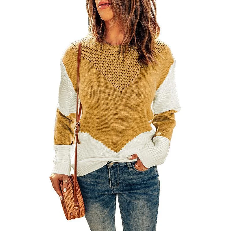 Savings Galore Casual Long Sleeve Round Neck Color Block Sweater Wholesale Womens Tops