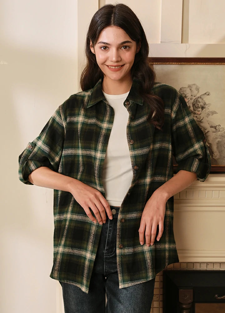 Clearance Event Women's Soft Flannel Shirt, Roll Up Sleeve