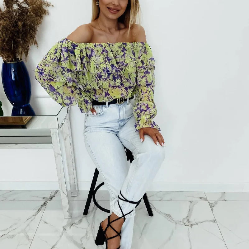 Today’s Deal Chiffon Sexy Off-The-Shoulder Lotus Leaf Sleeve Print Tops Wholesale Womens Long Sleeve T Shirts Today’s Deal Chiffon Sexy Off-The-Shoulder Lotus Leaf Sleeve Print Tops Wholesale Womens Long Sleeve T Shirts